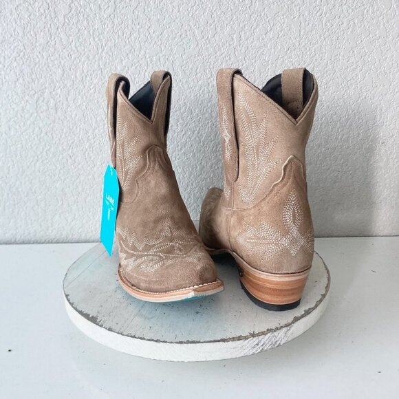 Lane LEXINGTON Womens Cowboy Bootie 9.5 Latte Suede Western Cowgirl Short Boots - Picture 1 of 11